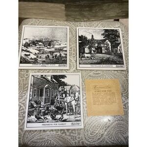 Vintage Currier Ives hot plates wall hanging American Winter Scene Village